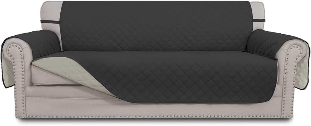 Easy-Going Easy-Going Omkeerbare grote bankovertrek, waterdicht met schuimstangen, elastische riemen, meubelbescherming voor huisdieren, kinderen, honden en katten (grote bank, donkergrijs/beige)