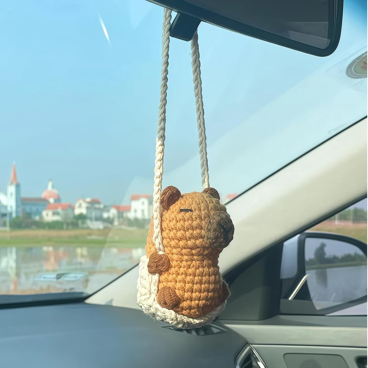 Capybara Auto Anhänger Neu Wasserschwein Geschenk Rückspiegel Schmuck Schwingendes Ornament Süße Spiegel Dekoration Hängender Anhänger Armaturenbrett