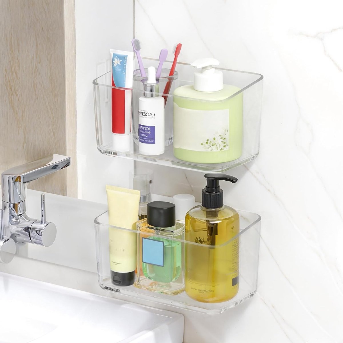 Doucheplank - Transparant - Midden - PET-plastic met Afvoergaten - Zelfklevende Badkamer Organizer
