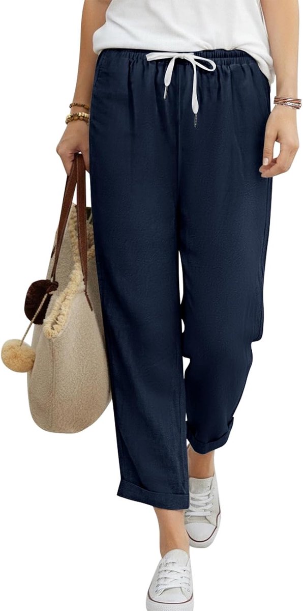7/8 zomerbroek, licht, luchtig, vrijetijdsbroek, katoen, comfortabele stoffen broek, elegante broek, zomer, elastische taille, strandbroek met zakken