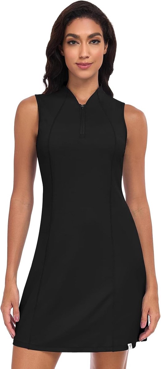 Elegante damesjurk, mouwloos, zomer, etui-jurk, vrijetijdsjurk, mini-jurk, tennisjurk voor dames, met 1/4 ritssluiting voor casual, sport, zakelijk
