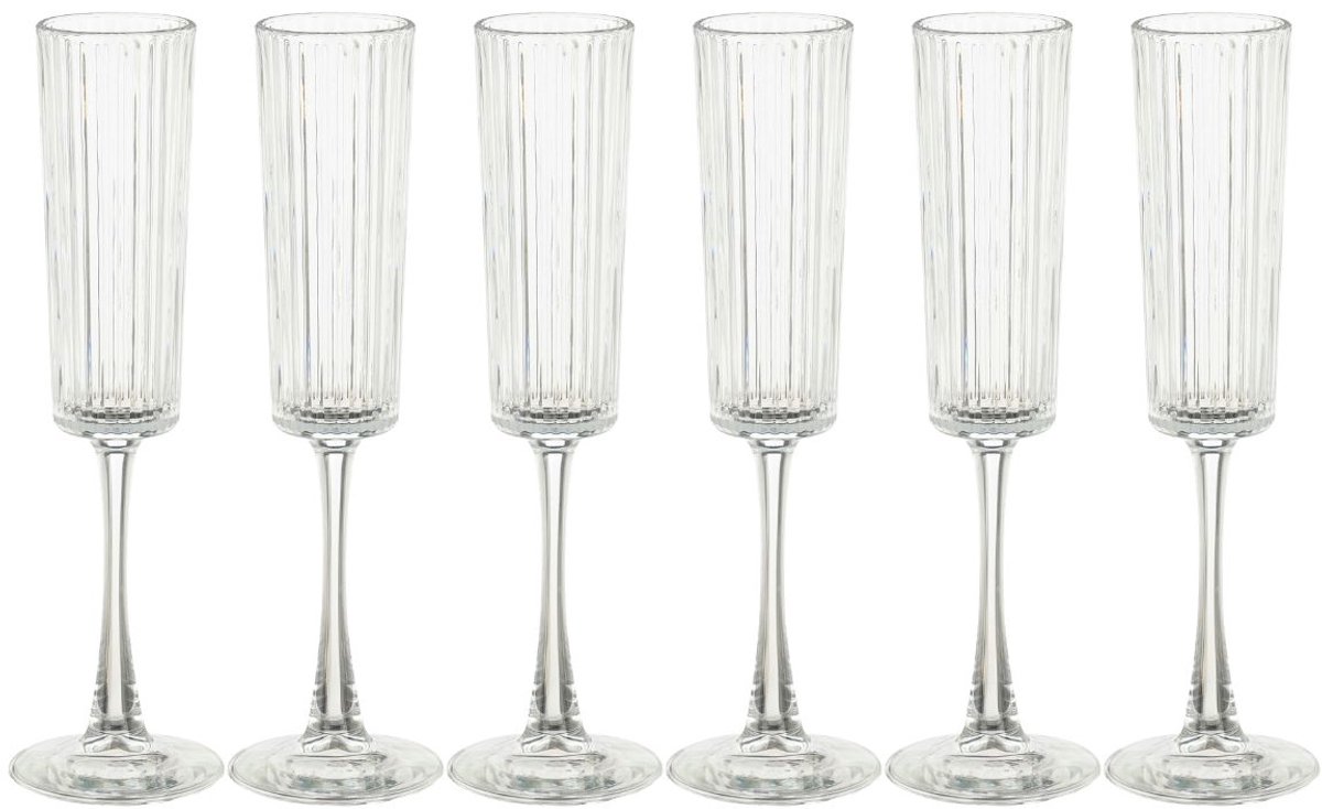 Mica Decorations Grigio Champagneglazen - Set van 6 - Transparant Glas met Ribbelstructuur - Voor Prosecco en Mousserende Dranken - H24,5 x Ø5 cm