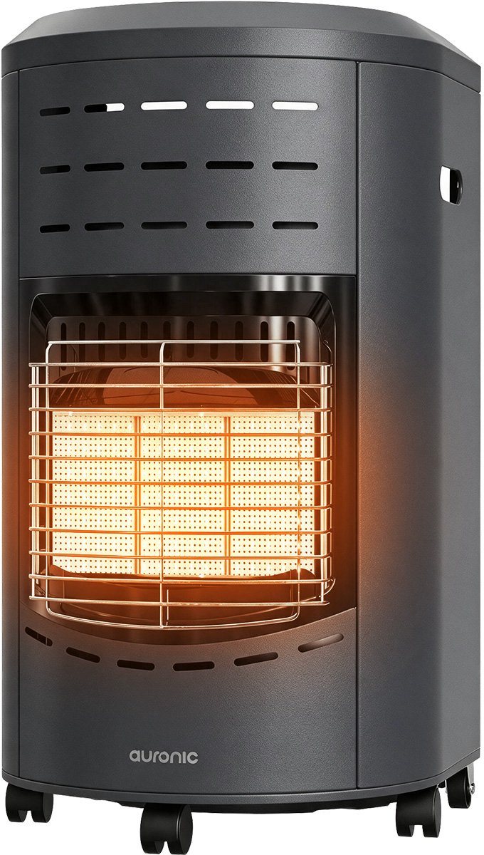 Auronic Mobiele Gaskachel - met Wieltjes - tot 60 m² - 4100W Gas Heater - Inclusief Gasdrukregelaar en Gasslang - Inclusief Opberghoes - Antraciet