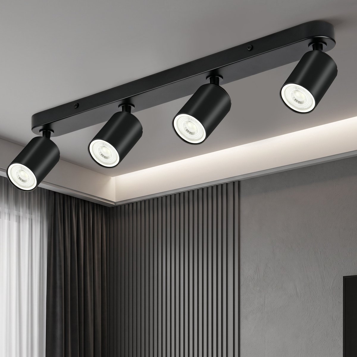 LOVHAUS Plafondspot 4-Lichts - Zwart - GU10 Fitting - 350° Draaibaar en 90° Kantelbaar - Zonder Lichtbron