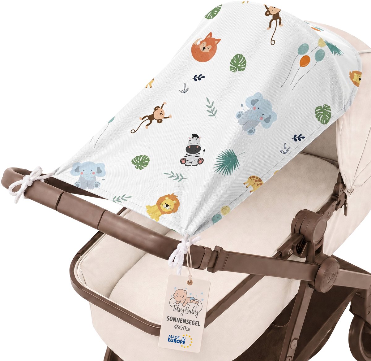 Zonbescherming Kinderwagen 70 x 45 cm UV Zonwering Baby Schaduwdoek voor Buggy Sportwagen Wandelwagen tegen Zon Wind en Regen Opvouwbaar Safari