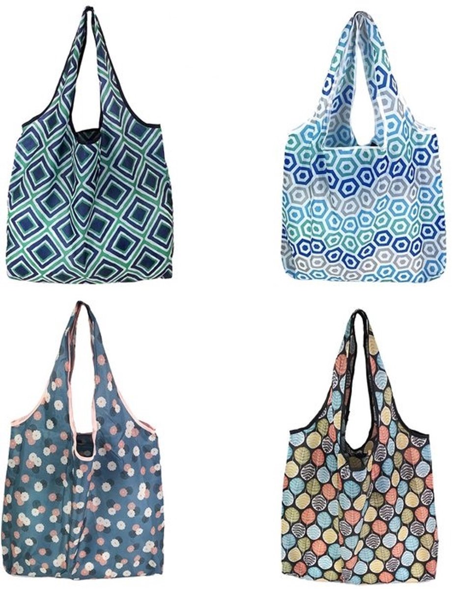 Solidchoice - Herbruikbare Vouwbare Shopping Bag, Set van 4