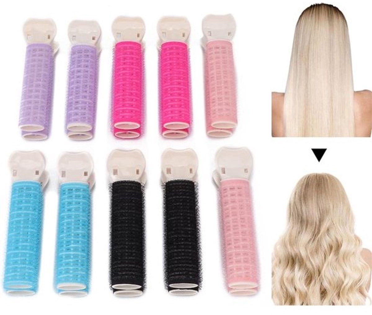 Krulspelden - 10 stuks Krultangen - Haarrollers - Zelfklevende Krultangen - Heatless Curls - Haarklemmen - Krultangen - Bangs Clips - Pluizige Clips - Uitgroei Clips - Krultangen voor Pluizige Pony's en Punten - Diverse Kleuren