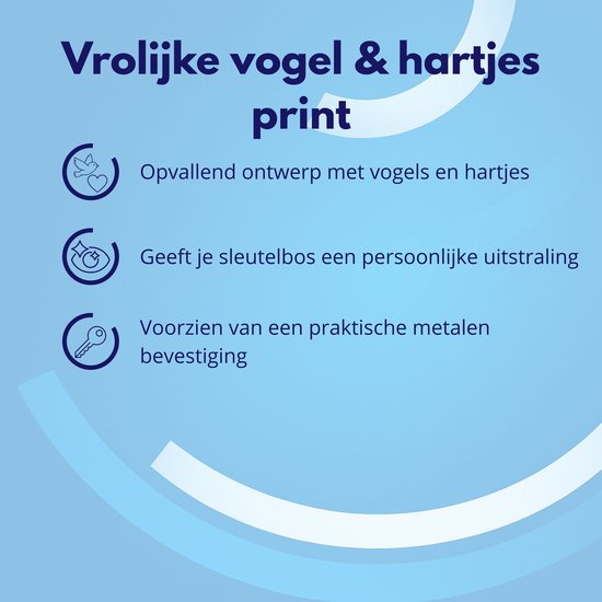Vrolijke vogel & hartjes print, met opvallend ontwerp en praktische metalen bevestiging.