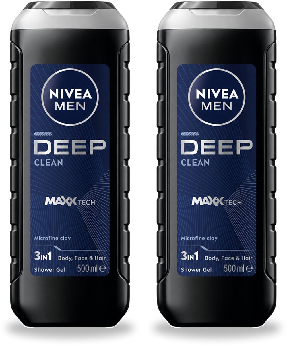 2 x NIVEA MEN - Douchegel - Deep Clean 3-in-1 - 500 ml - Voordeelverpakking - 2 stuks