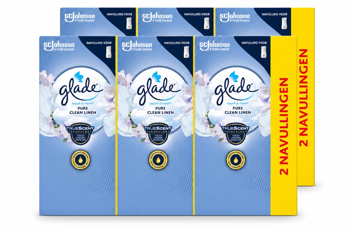 6 x Glade - Touch & Fresh Navulling - Pure Clean Linen - 2 × 10 ml - Voordeelverpakking - 6 stuks