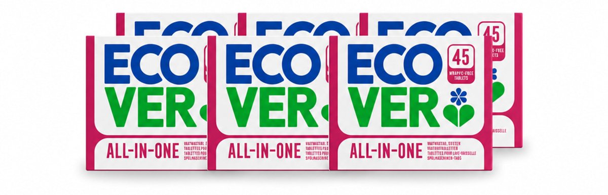 6 x Ecover - Vaatwastabletten All-in-One - Lemon & Mandarin - 45 Tabs - Voordeelverpakking - 6 stuks