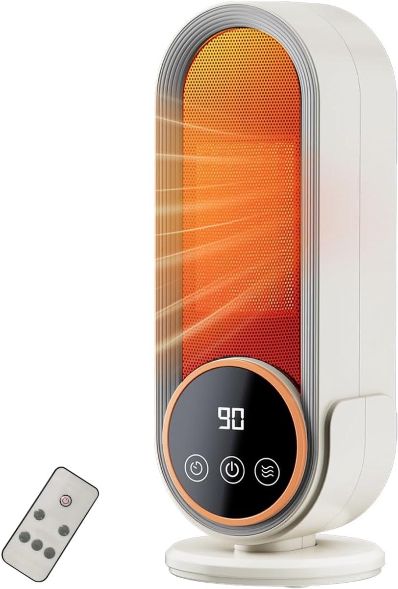 Keramische Ruimteverwarmer 1200W - Energiezuinig en Draagbaar - Met Regelbare Thermostaat en Afstandsbediening - Slimme Timer - Voor Thuis en Kantoor - 1 Stuk (Wit)