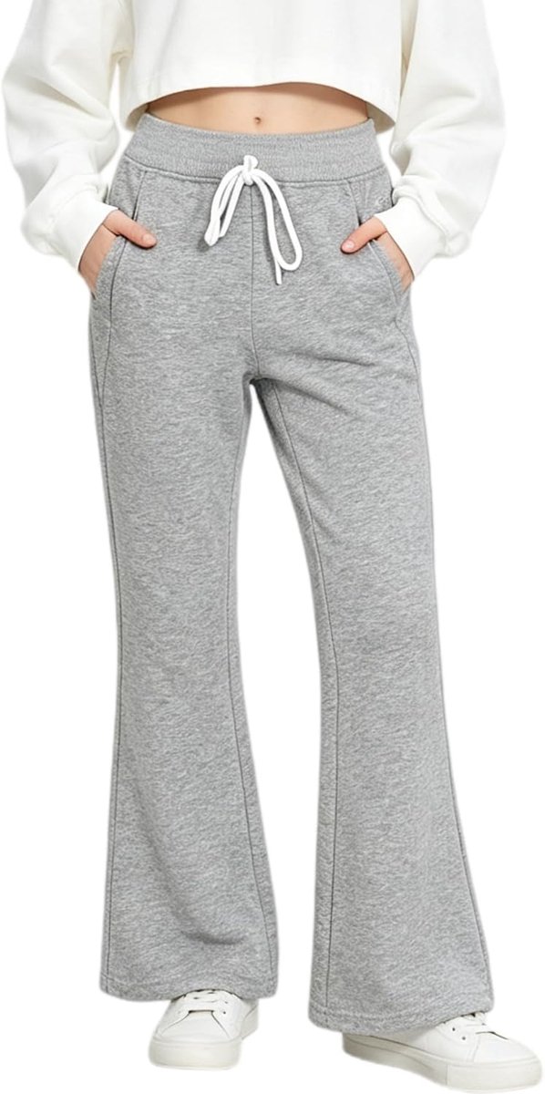 Meisjes Jersey Pull Up Broek, Bootcut Elastische Taille Schooluniform Effen Uitlopende Joggers Broek