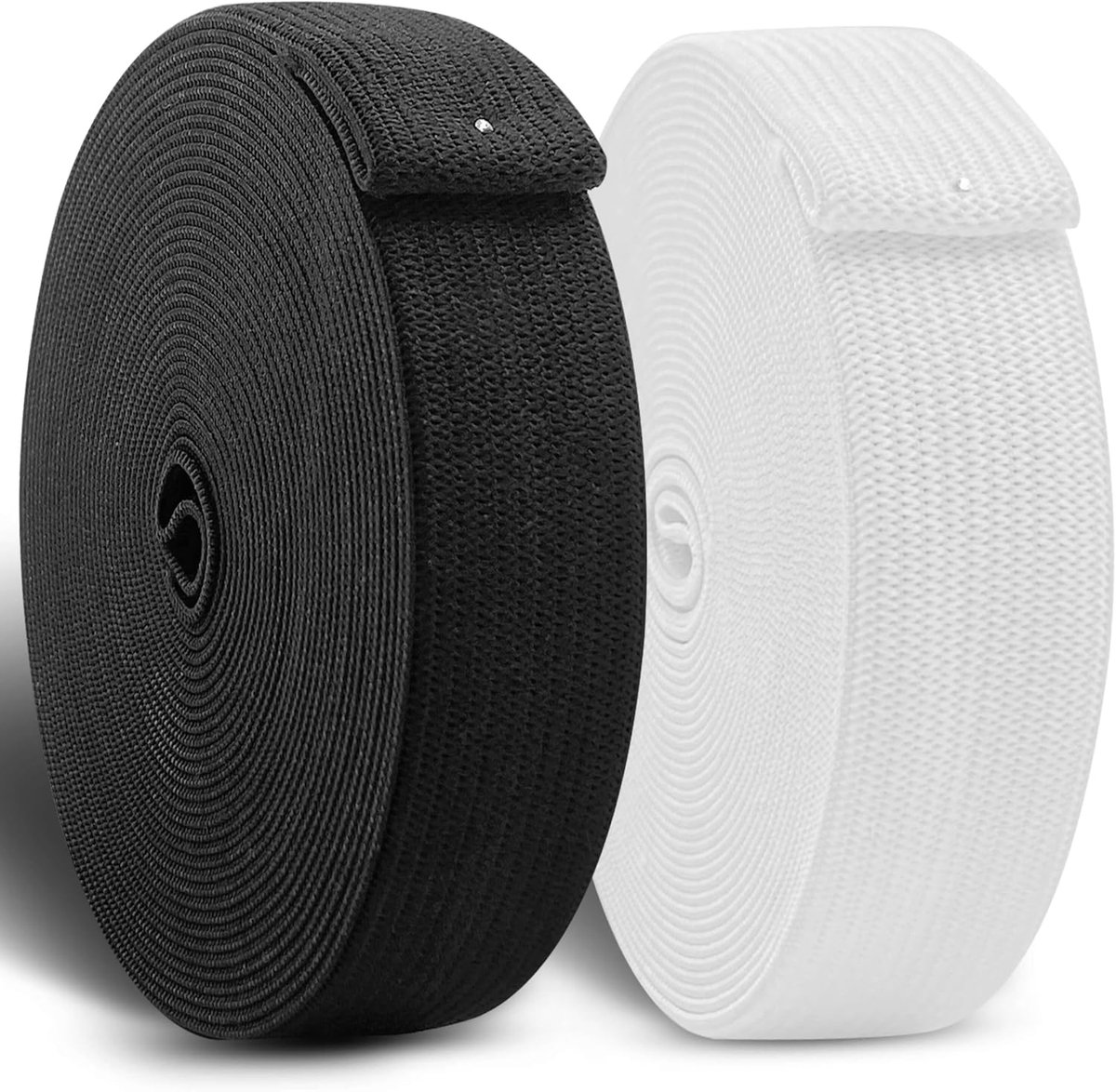 Elastiek Band | SET VAN 2 |✮✮LEVENSLANGE GARANTIE✮✮|20MM Breed |15M Lang| Rekbaar Polyester Materiaal, Brei Accessoires, Sterk kledingelastiek voor Kleren, Broeken, Zwart en Wit