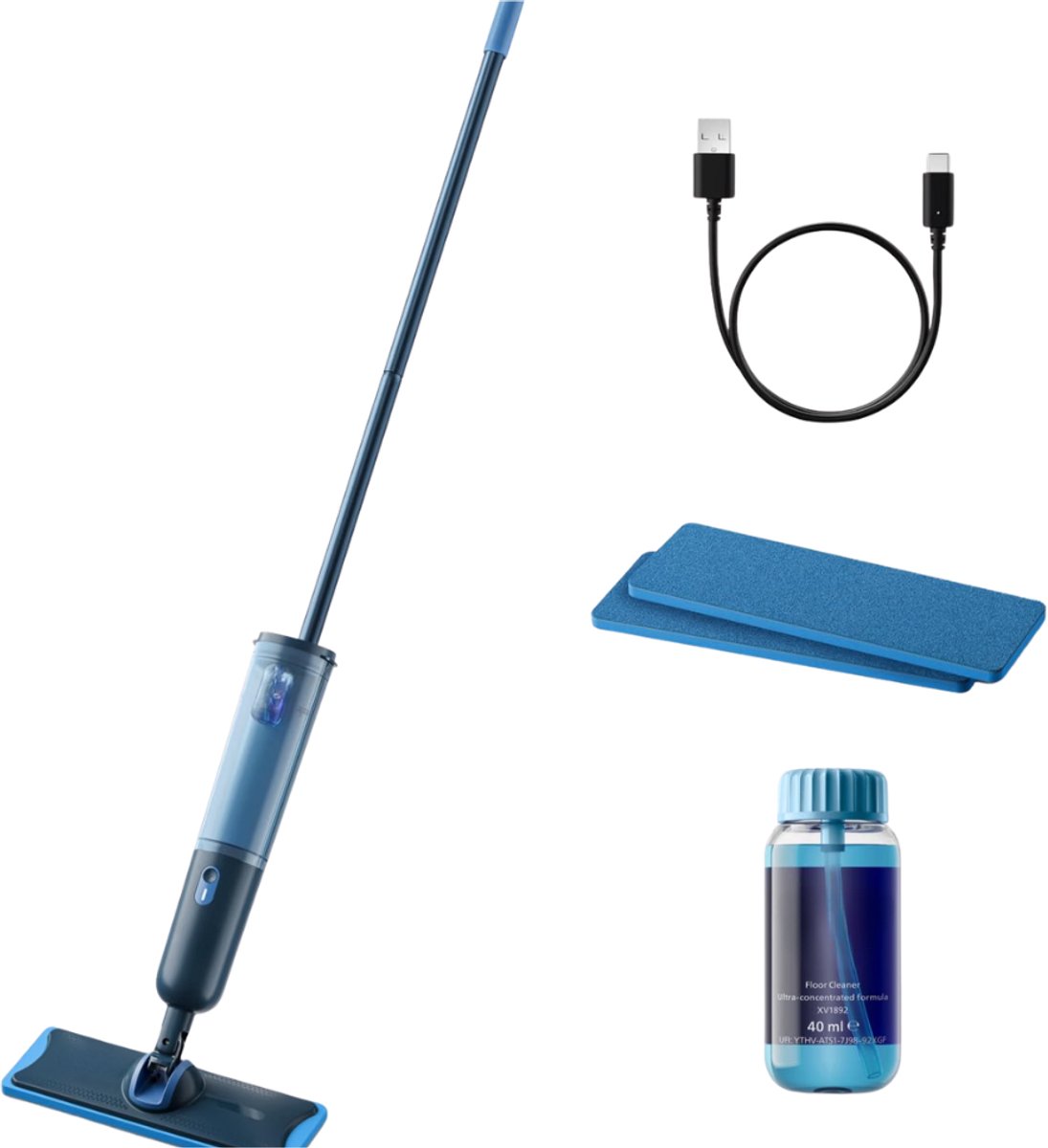 Verte - Elektrische Dweil - Blauw - 2X Schonere Vloeren - Inclusief 2 Poetsdoekjes - Draadloos - 360° Draaibaar - 2X Sneller Vegen - Duurzame Batterij