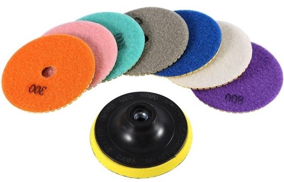 8-delige 4-inch diamant-schuur- en polijstschijven voor graniet, marmer en beton - nat en droog