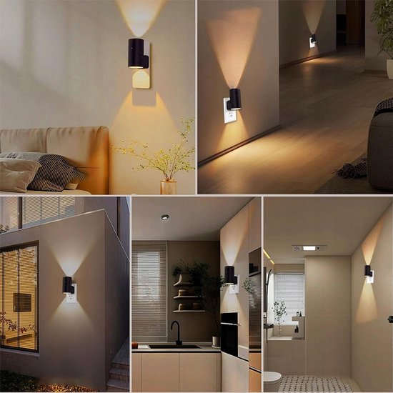 LED Nachtlamp Stopcontact - 2 Stuks Nachtlampjes met Lichtsensor - Automatisch Aan/Uit - 3 Kleurtemperaturen - Traploos Dimbaar - Draaibare Stekker - Voor Slaapkamer, Gang en Trap - Zwart — afbeelding 3