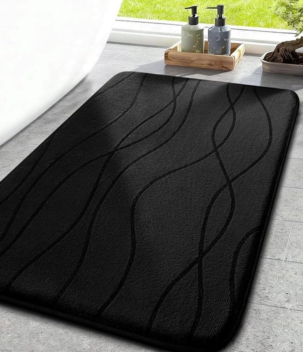 Memory foam badmat - Antislip, wasbaar, zacht en absorberend - Zwart, 43 x 61 cm