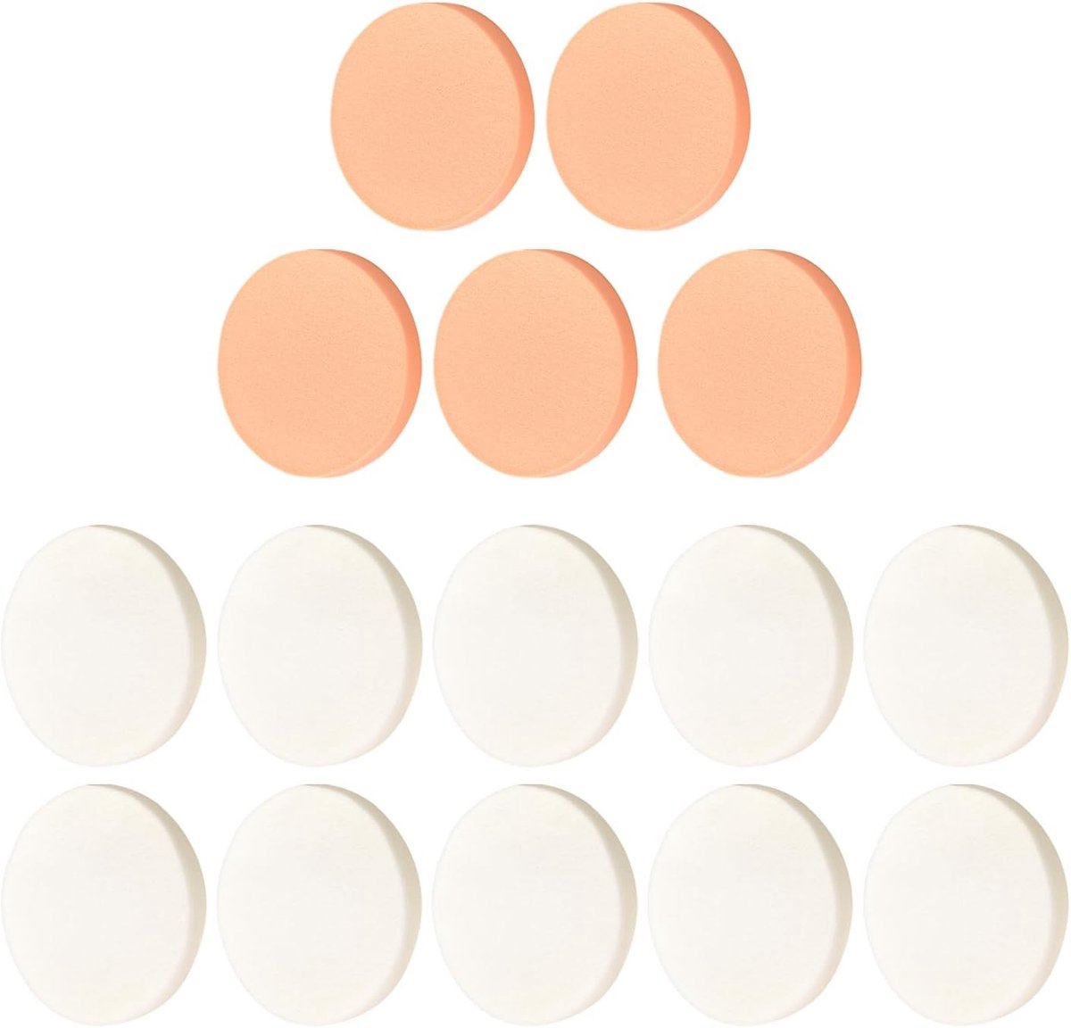 Set van 15 Make-up Sponzen, Ronde Foundation Sponzen, Zacht en Herbruikbaar voor Vloeibare, Crème en Poeder Make-up, Ideaal voor Dagelijks Gebruik (Wit en Huidskleur, 55 x 7 mm)