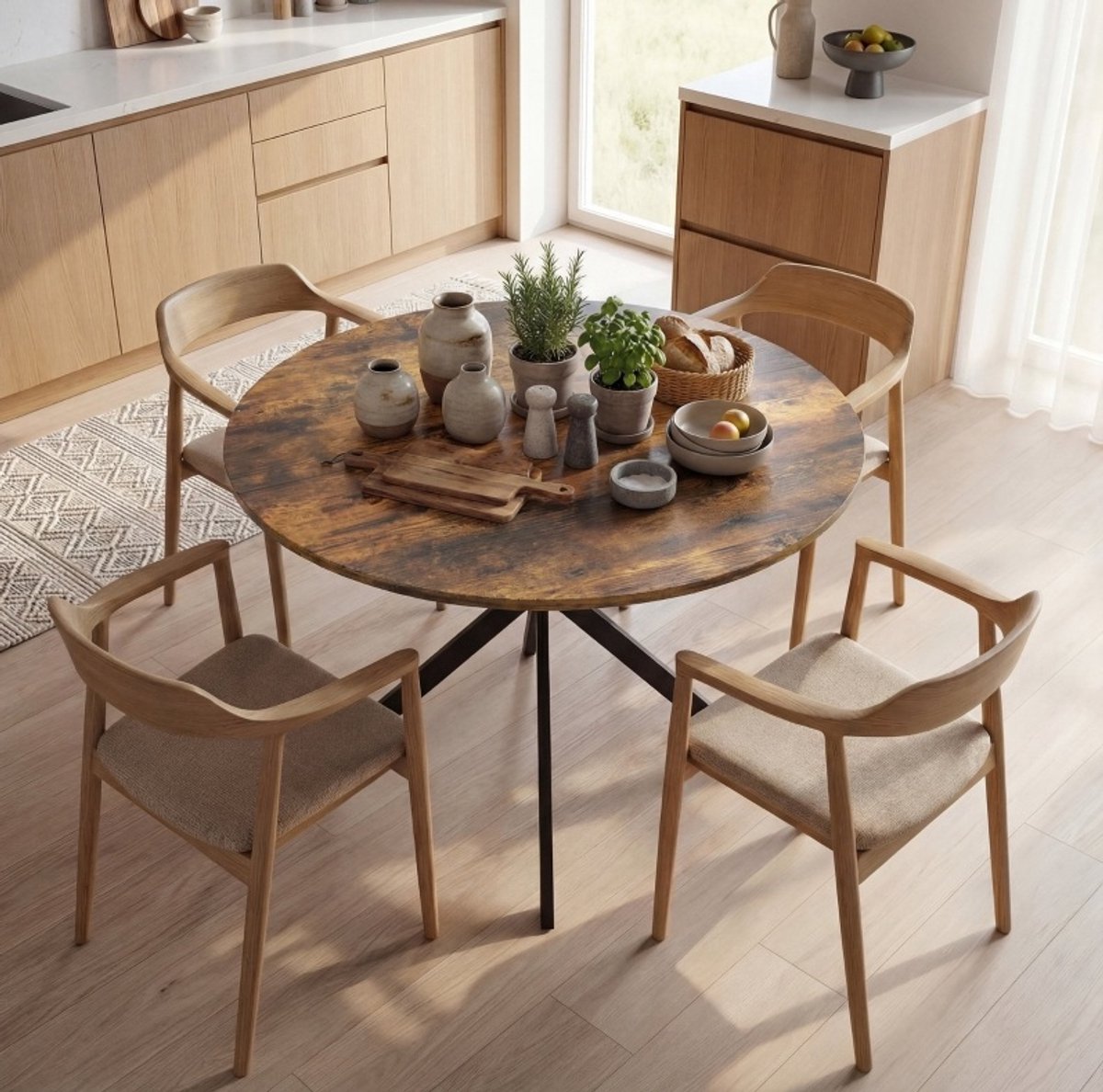 STILVORA Ronde Eettafel - Industriële Tafel Met Zwarte Stalen X-Poot - Voor Vier Personen In De Keuken - Hout - 100x100x75 cm - Rustiek Bruin Rustic Brown