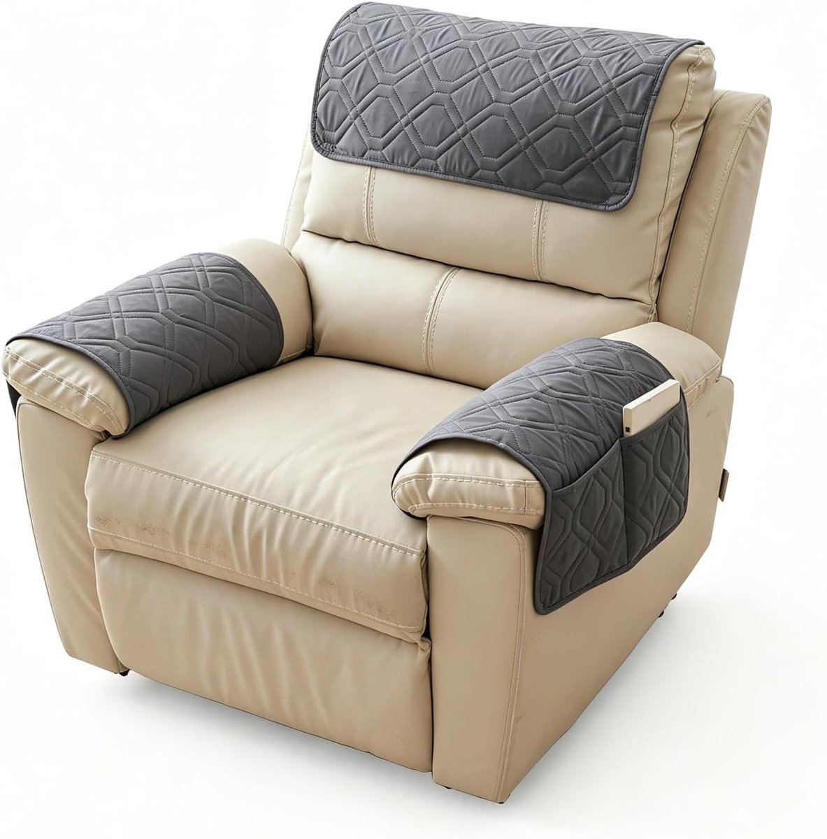 Stoelbeschermer voor Relaxfauteuil met Opbergzakken en Armleuningen - Universele Bescherming voor Fauteuils en Sofas in Donkergrijs