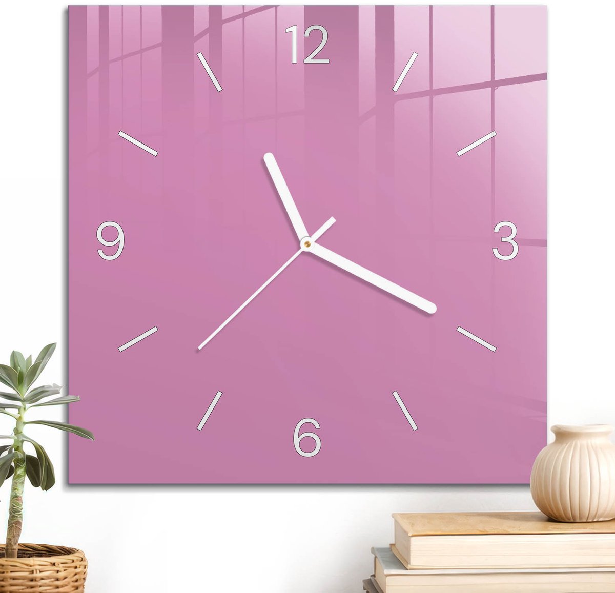 ArtPrintCave Roze Glazen Klok - 30x30 cm - Wandklok Vierkant - Koel Roze Wandklok Keuken - Abstractie Unieke Klok - Witte Klokwijzers