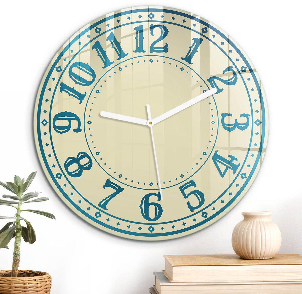 ArtPrintCave Romig Glazen Klok - Wandklok 30 cm - Muurklok Rond - Stijlvolle Klok Wandklok Keuken - Geometrie Unieke Klok - Witte Klokwijzers
