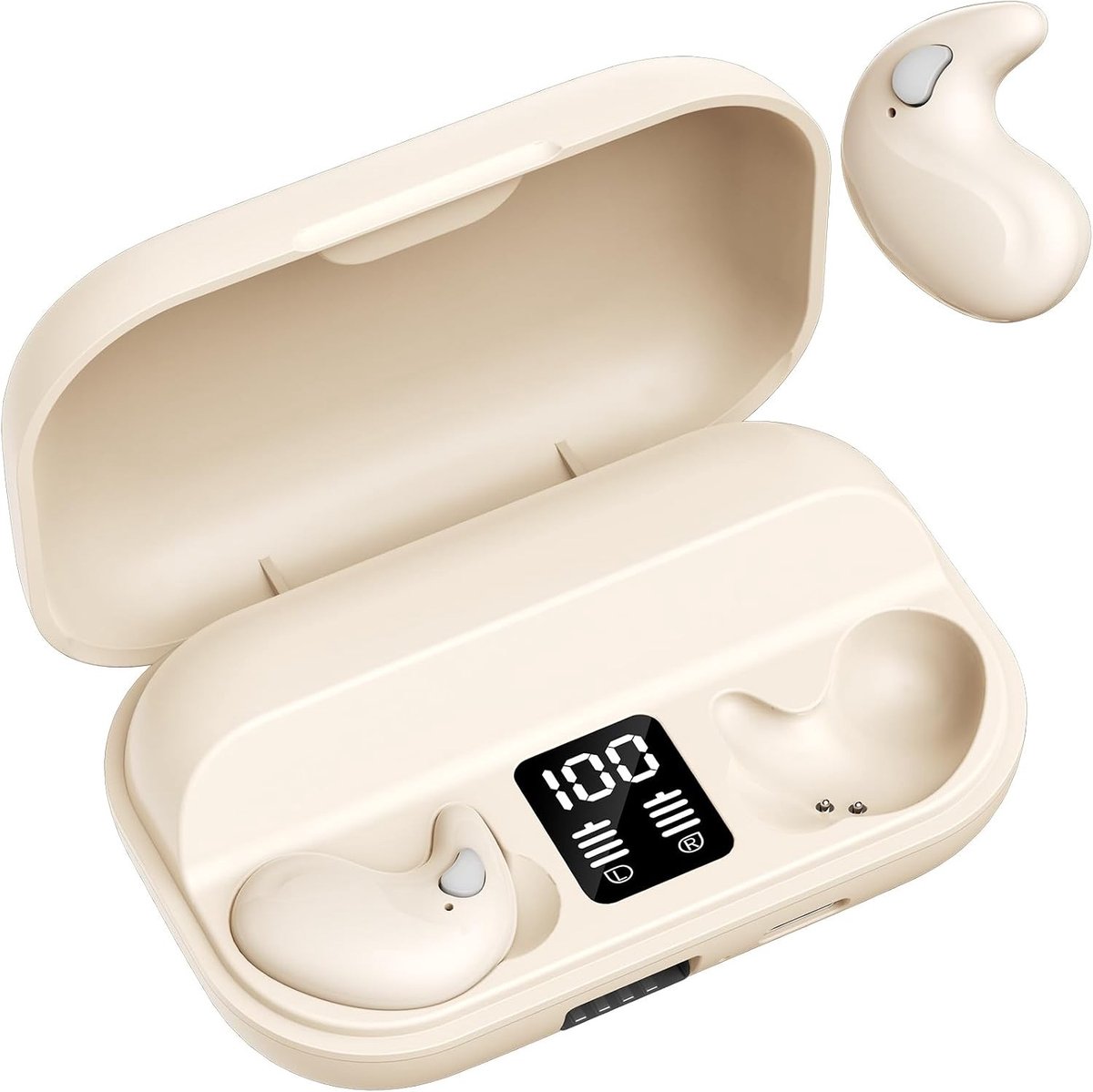 Draadloze In-Ear Oordopjes voor Slapen - Mini Bluetooth Noise Cancelling Earbuds voor Kleine Oren en Zijslapers in beige