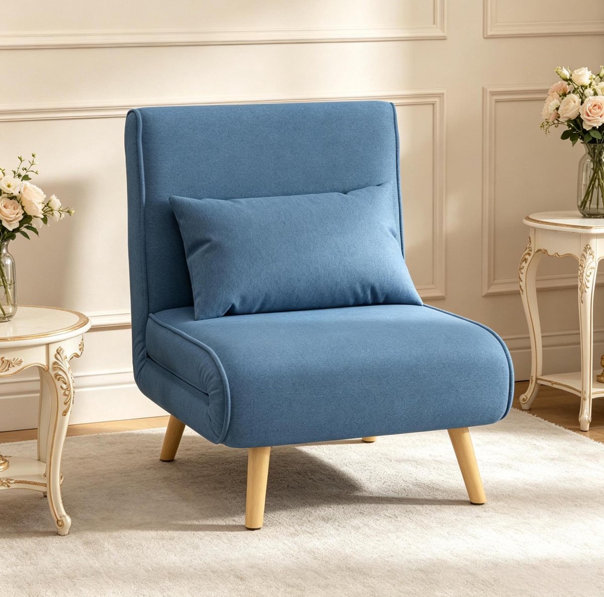 DESMIU Fauteuil - Slaapfauteuil - 1-Zits - Klapbaar Met Verstelbare Rugleuning En Kussen - Voor Woonkamer En Rustruimte - Stof Blauw