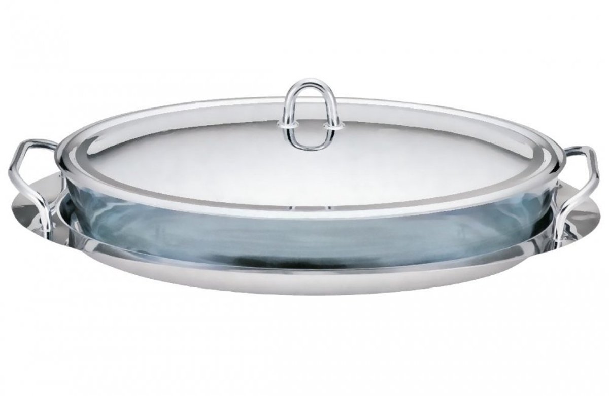 Serveerschaal met dienblad van roestvrij staal / glas 3 L