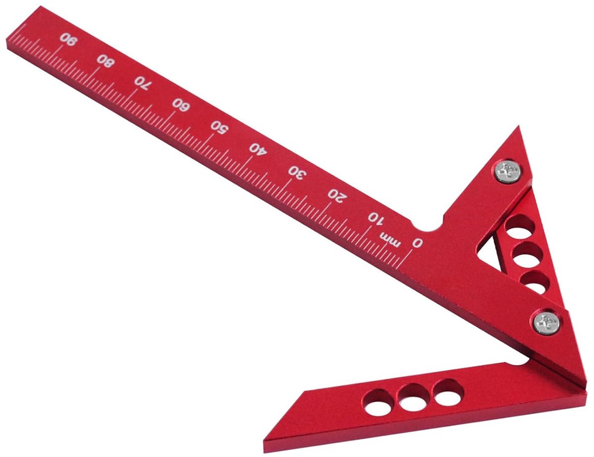 Middenmeter lijnmeter 100 mm 45° 90° centrumzoeker, timmermanshoek, lijnliniaal van aluminiumlegering, voor houtmeting cilindrische centrering hoekmarkering