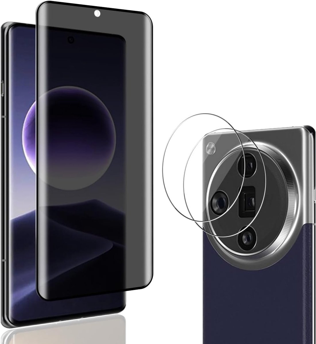 Privacy beschermfolie voor OPPO Find X7 Ultra gehard glas, 2 stuks camerabescherming en 1 stuk anti-spionage privacybeschermingsfolie, anti-spionage gehard glasfolie voor OPPO Find X7 Ultra