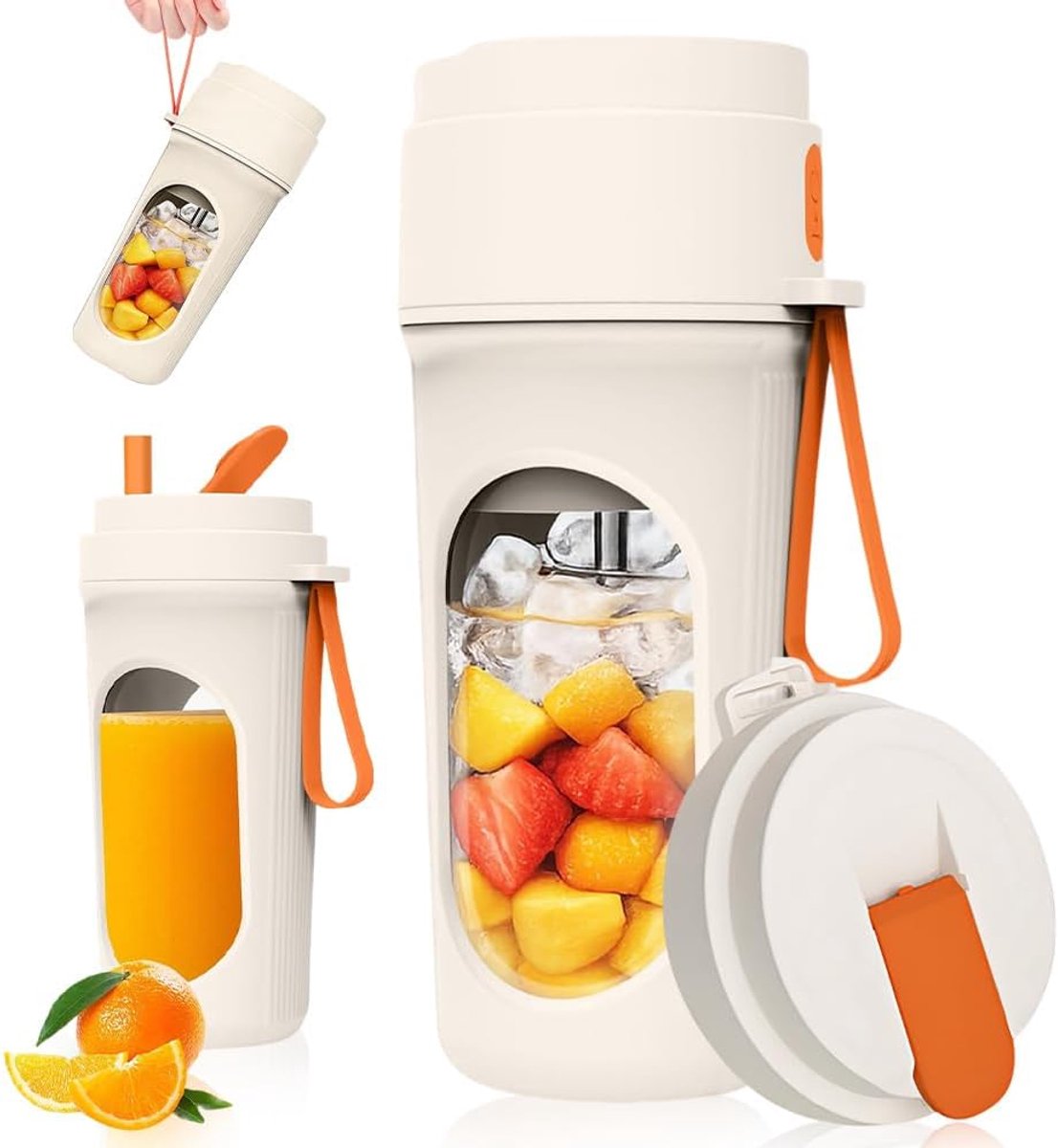 Mixer, smoothiemaker, draagbare mixer voor smoothies en shakes, sterke snijprestaties met 6 ultrascherpe messen voor kantoor, camping en reizen voor reizen, kantoor en sport