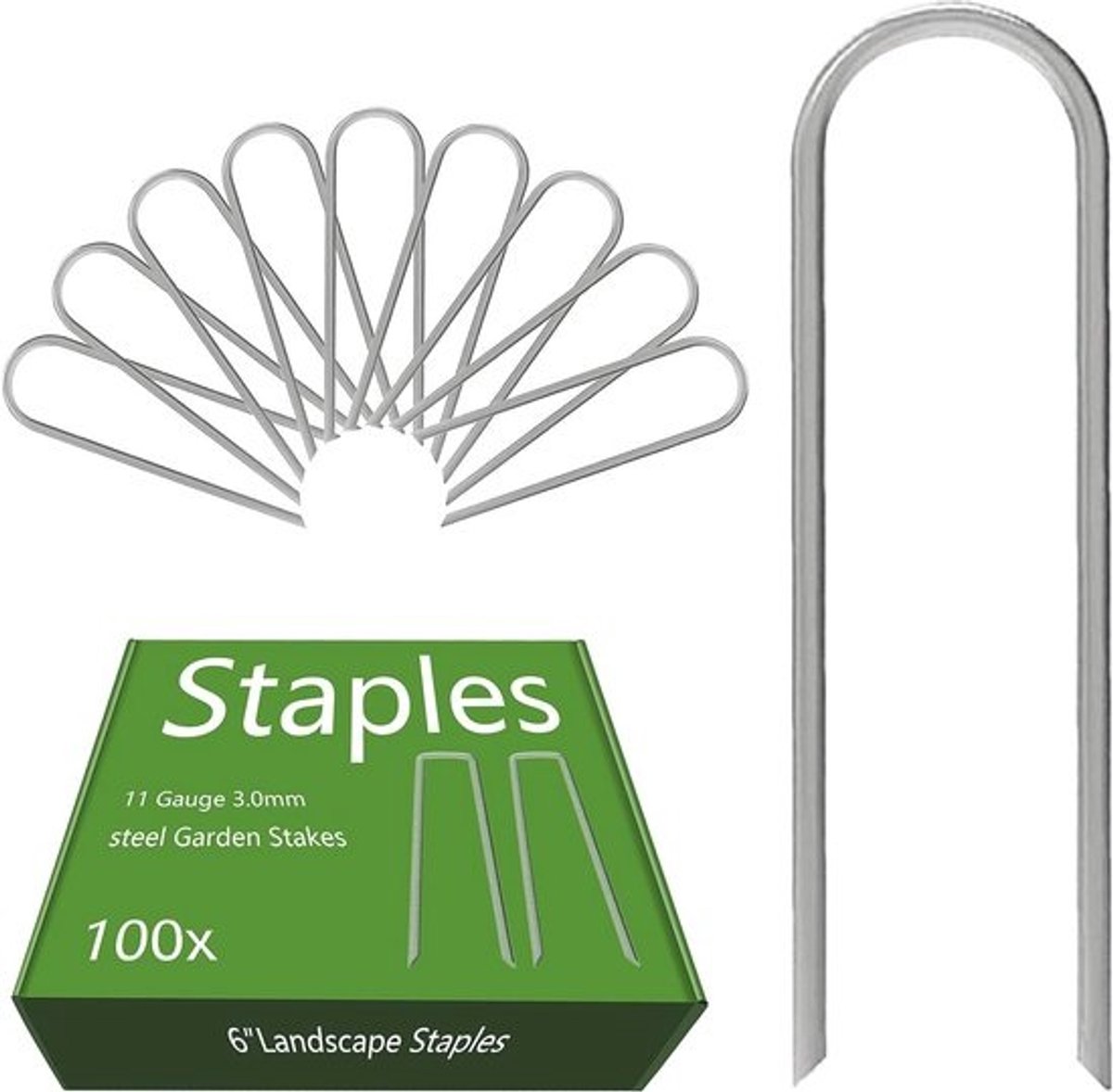 Tuinstaken 100 Pack - 6 Inch 11-Gauge Heavy Duty Gegalvaniseerde Gazon U Pins voor Hekken en Irrigatiesystemen