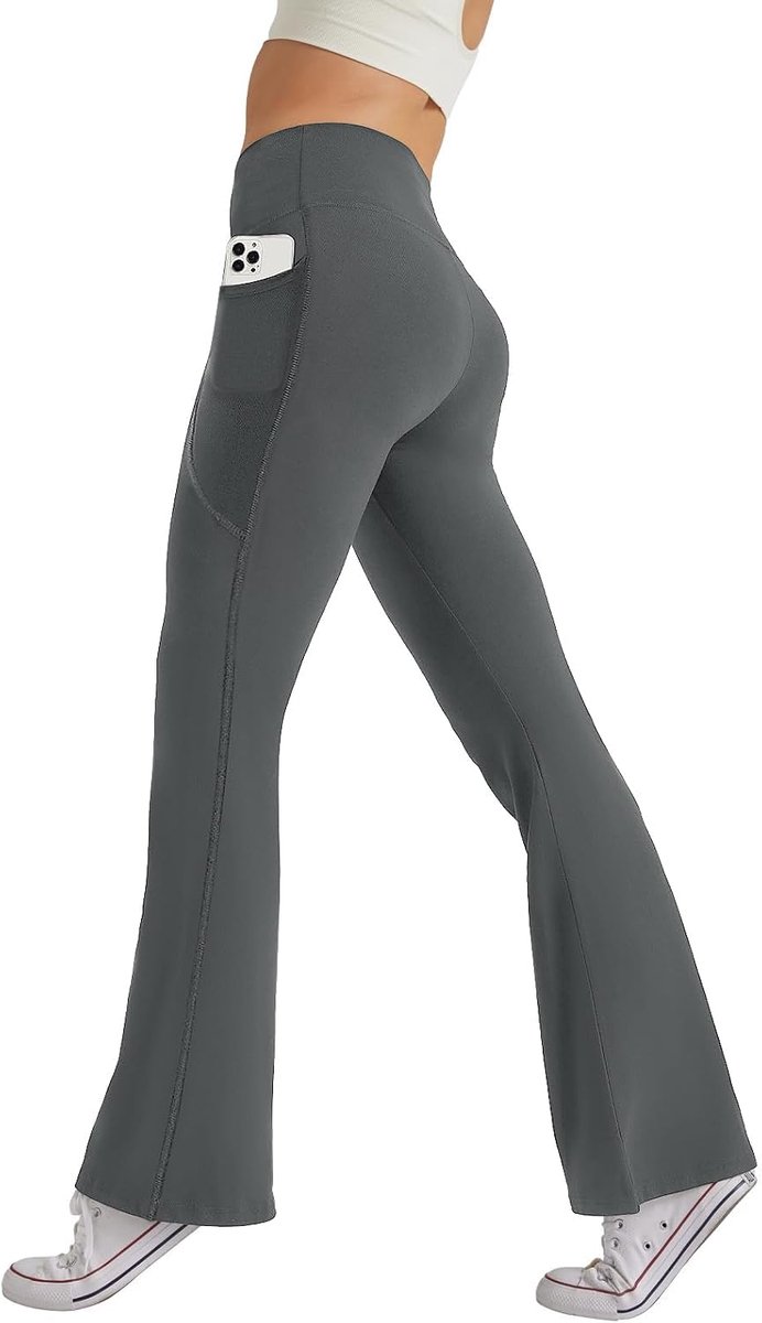 Damesbroek met zakken, yogabroek, vrijetijdsbroek, joggingbroek, hoge taille, sportbroek, elastische brede bootcut, jazzpants