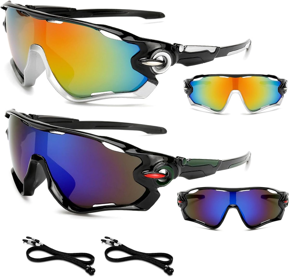 2-pack fietsbril, gepolariseerde sportzonnebril voor heren en dames, gepolariseerde fietszonnebril, UV400-bescherming, winddichte loopbril voor hardlopen, wandelen, vissen, fietsen, surfen