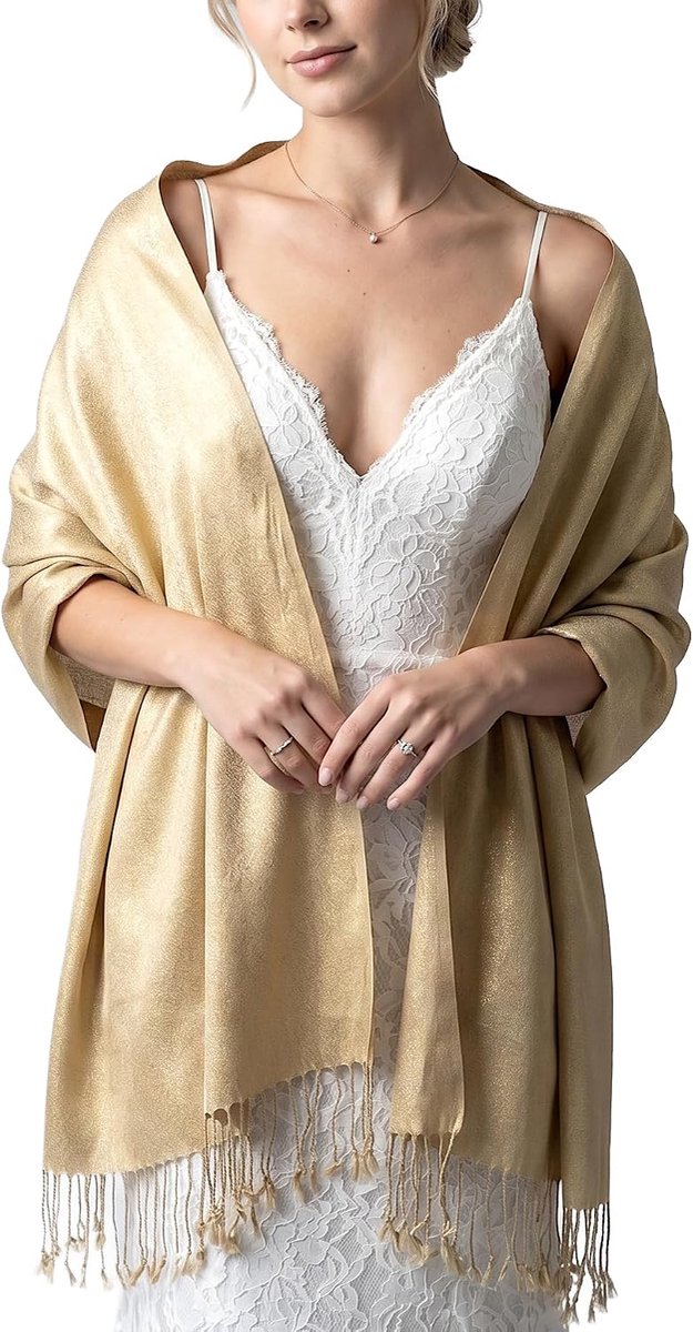 Sparkling Metallic Evening Shawl Wrap Scarf for Wedding Prom Party Dress 80" x 27" (Gold)