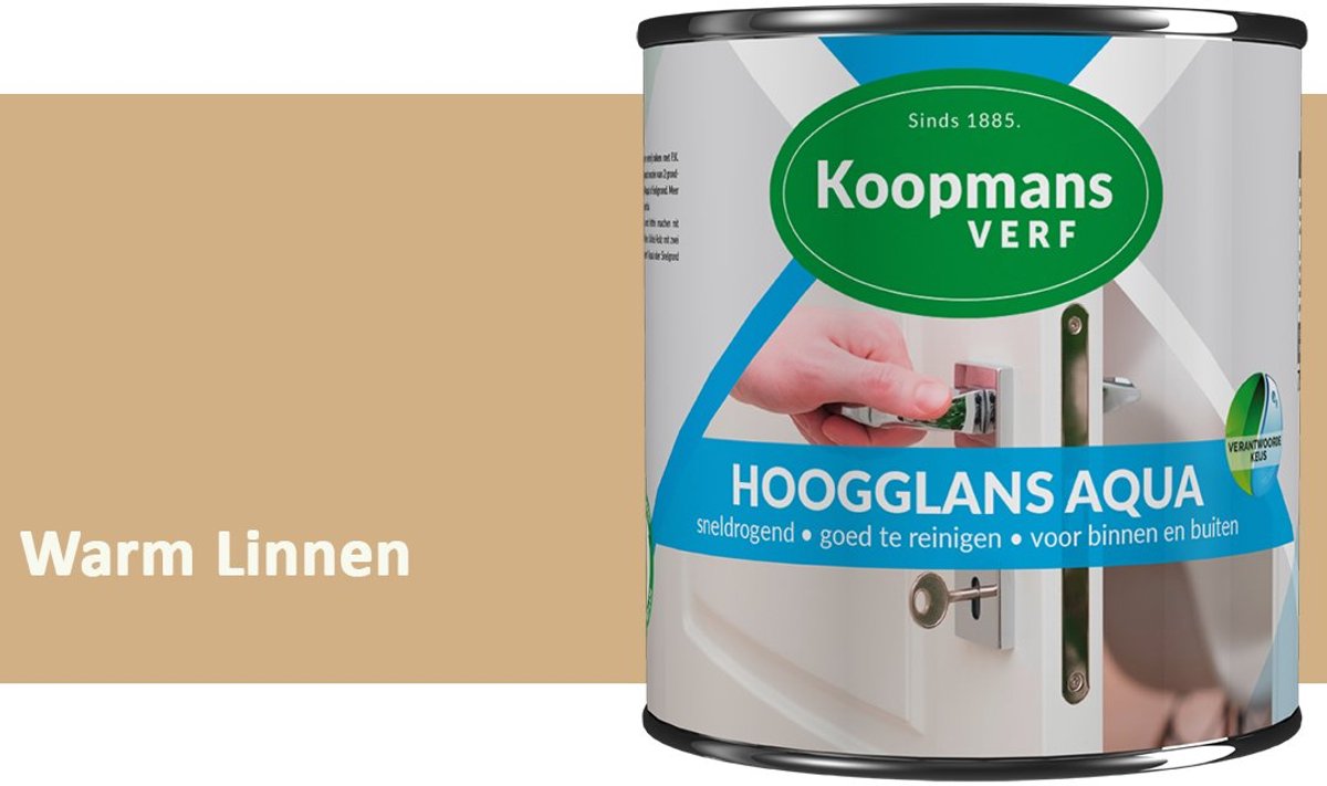 Koopmans Hoogglans Aqua Lak – 750 ml – Warm Linnen – Hoogglans Verf – Sneldrogend & Biobased – Voor Binnen en Buiten – Hout & Metaal