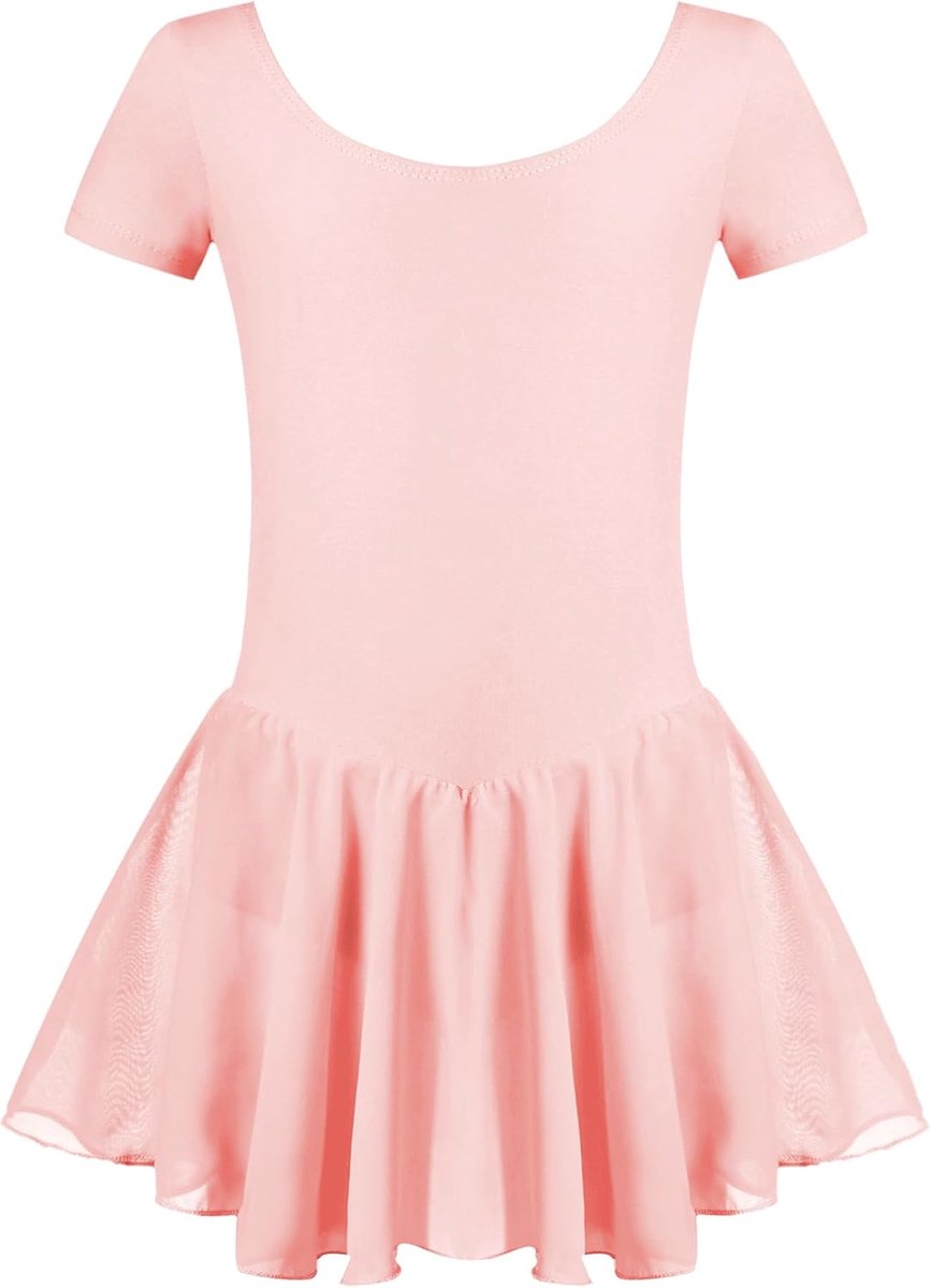 Balletkleding voor meisjes, balletjurk voor kinderen, korte mouwen, katoen, balletpak, dansjurk, balletjersey met chiffon, wikkelrok, tutu