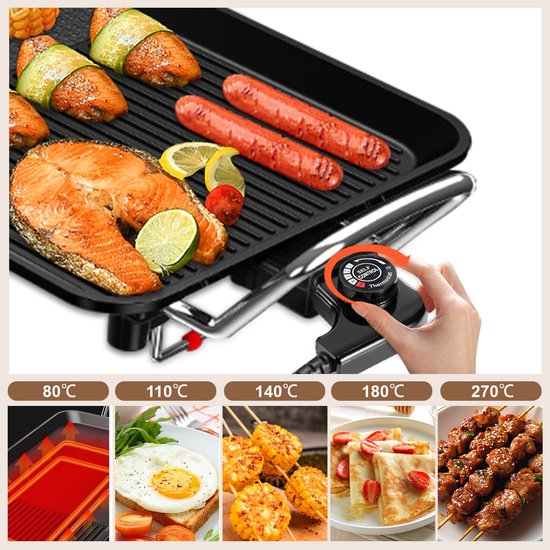 Elektrische Grillplaat 1350W-Antiaanbaklaag-Gemengd Bakoppervlak- Verstelbare thermostaat-48×28 cm — afbeelding 3