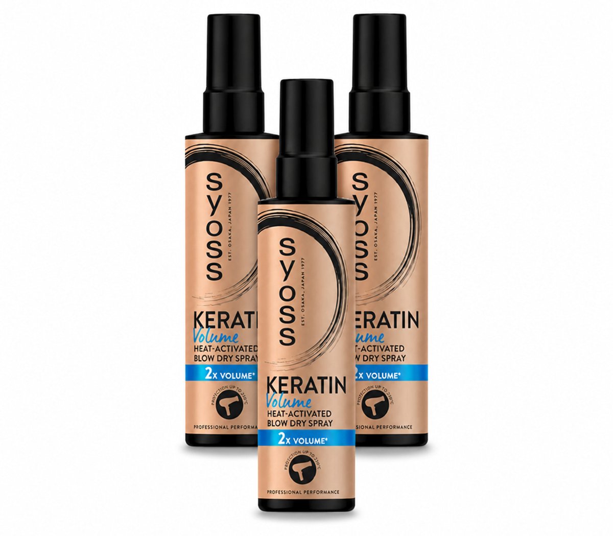 3 x Syoss - Keratin & Volume - Heatprotection Spray - Dubbele Bescherming - 200 ml - Voordeelverpakking - 3 stuks