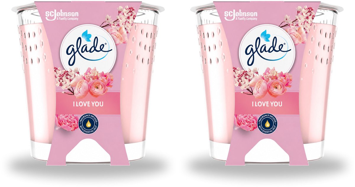 2 x Glade - Geurkaars I Love You - 100% Raapzaadwas & Vegan - 112 g - Voordeelverpakking - 2 stuks
