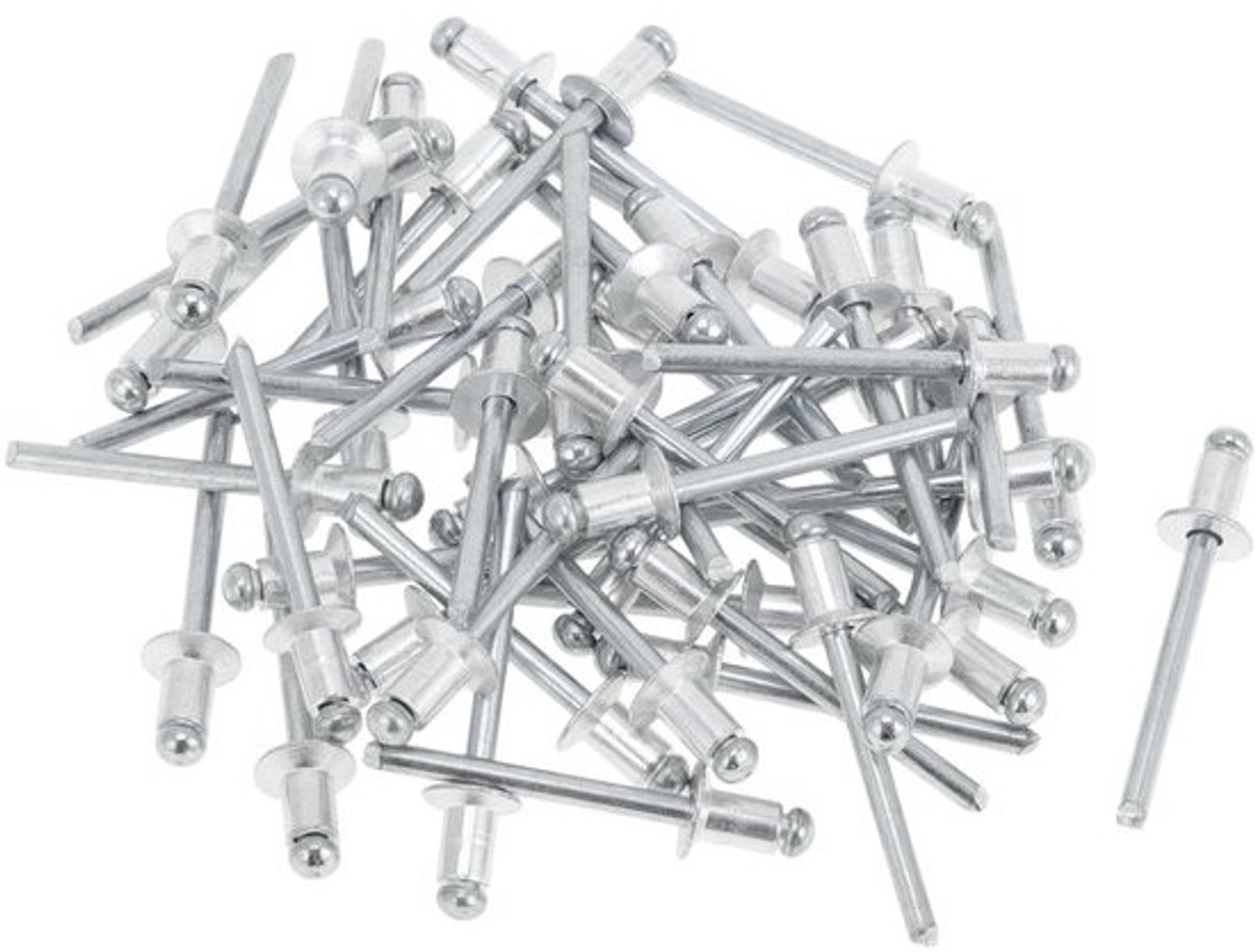 Blindklinknagels met brede kop en open uiteinde - 4,8 mm greepdiameter, 8 mm greeplengte, 9,5 mm flensdiameter - Aluminiumlegering, ideaal voor metaalverbindingen en constructiewerkzaamheden