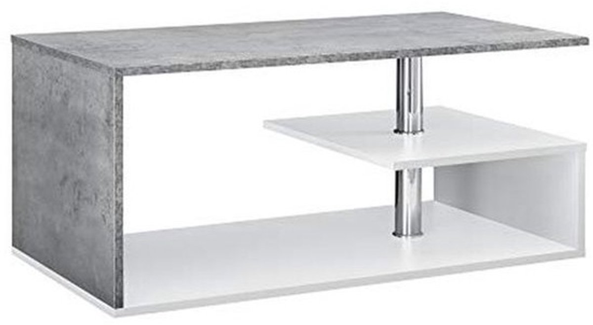 [en.casa] Salontafel Haarlem rechthoekig mdf betonkleurig en wit met extra opbergruimte 90x50x41 cm