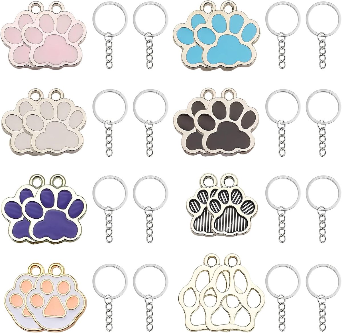 16 stuks hondenpoothangers van zinklegering, set met 8 verschillende ontwerpen voor sleutelhangers, armbanden en hangers voor dieren, cadeau voor hondenliefhebbers