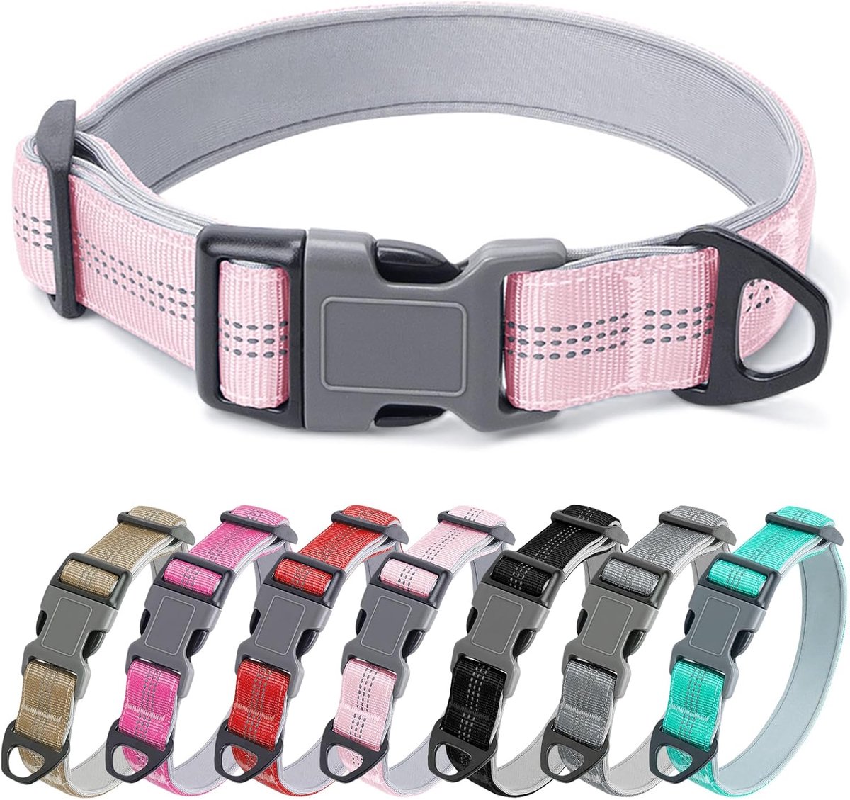 Nylon hondenhalsband, verstelbare zachte gewatteerde halsband met veiligheidsgesp, comfortabele, sterke duurzame halsband, voor kleine, middelgrote en grote honden, voor wandelen