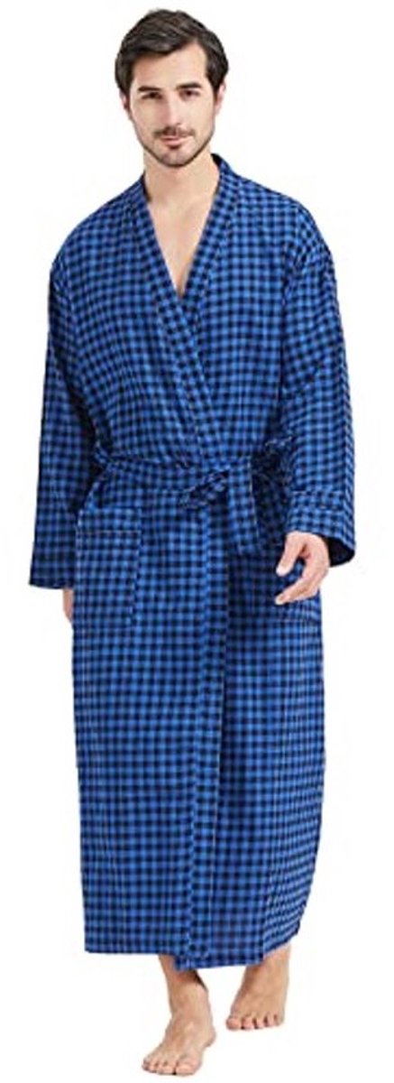 Heren Buffalo Plaid Flanel Sjaal Kraag Gewaad - Lichtgewicht Volledige Lengte Badjas Loungewear