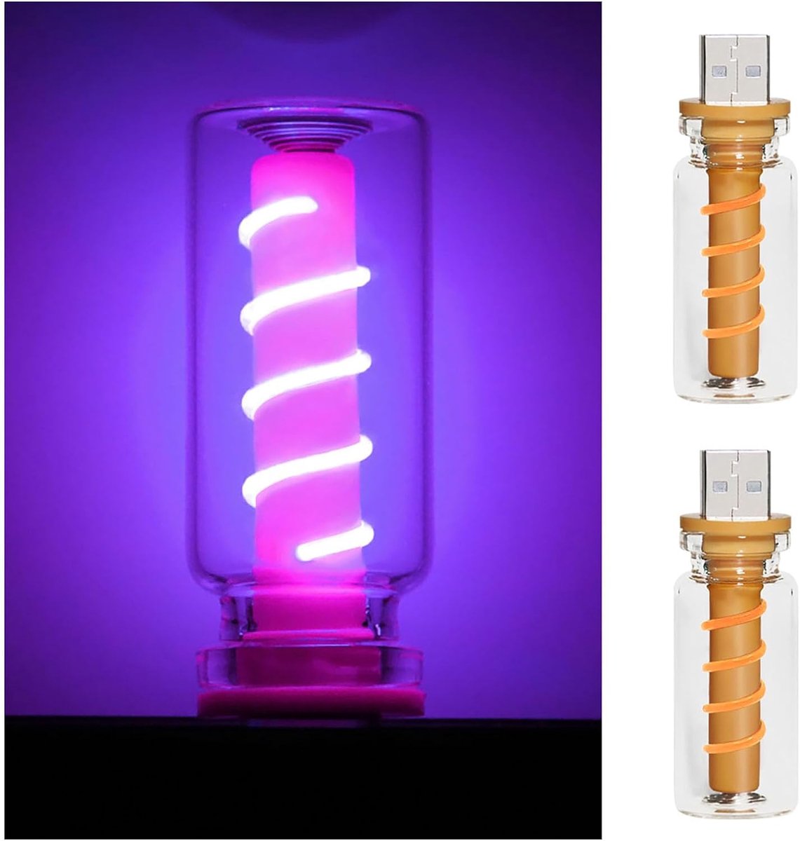 2 Stuks Retro Autolampen, Plug-in USB Led interieur sfeerlichten met Touch en dimbaar, auto USB nachtlampje, draagbare Mini LED interieurlampen voor auto, slaapkamer, woonkamer, hal, Purper