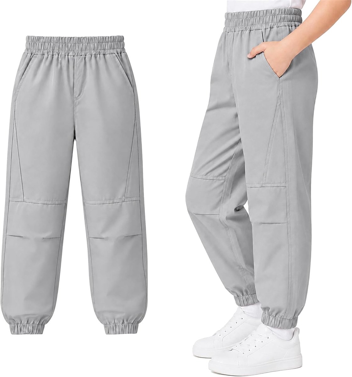 Jongens Meisjes Waterdichte Winddichte Joggingbroek Ademend Mesh Voering Trekkingbroek Elastische Taille met Zakken Outdoorbroek voor Kinderen 7-14 Jaar