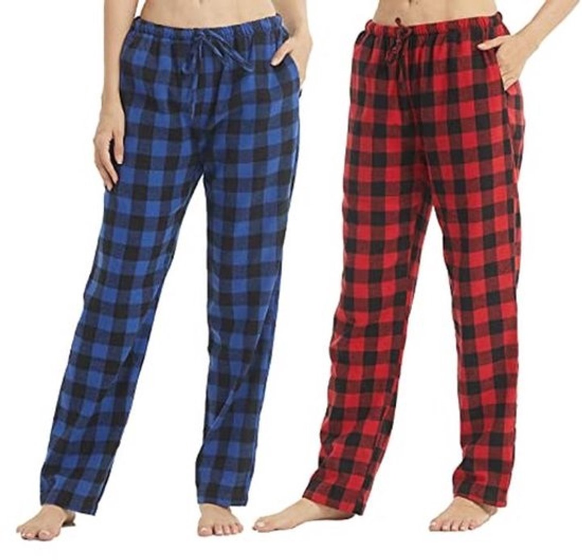 Dames Pyjama Broek Flanel Geruite Loungewear met Zakken
